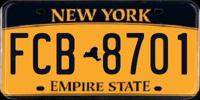 NY license plate FCB8701