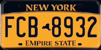 NY license plate FCB8932