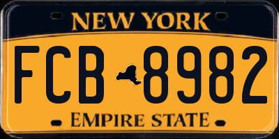 NY license plate FCB8982