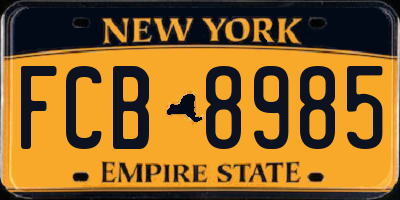 NY license plate FCB8985