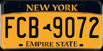 NY license plate FCB9072
