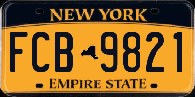 NY license plate FCB9821