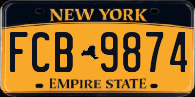 NY license plate FCB9874