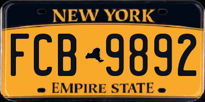 NY license plate FCB9892