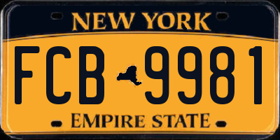 NY license plate FCB9981