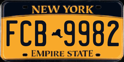 NY license plate FCB9982