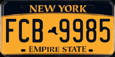 NY license plate FCB9985