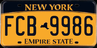 NY license plate FCB9986