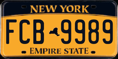 NY license plate FCB9989
