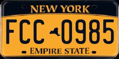 NY license plate FCC0985