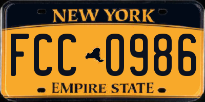 NY license plate FCC0986