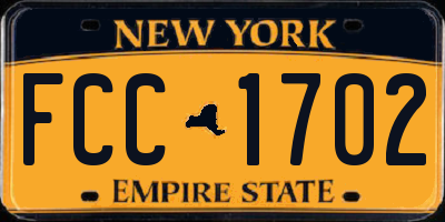 NY license plate FCC1702
