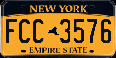 NY license plate FCC3576