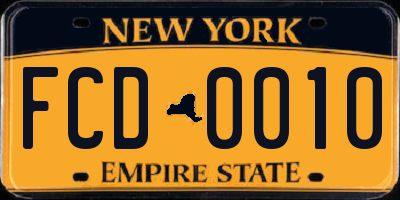 NY license plate FCD0010