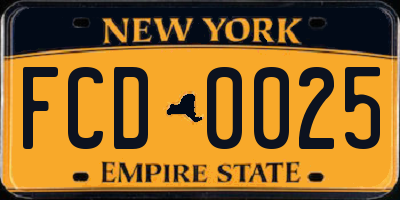 NY license plate FCD0025