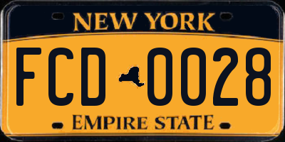 NY license plate FCD0028