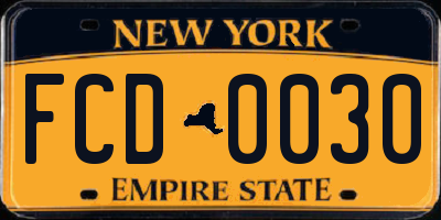 NY license plate FCD0030
