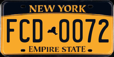 NY license plate FCD0072