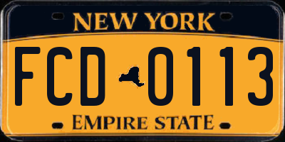 NY license plate FCD0113