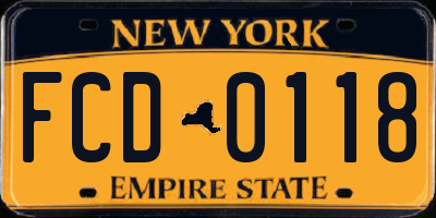 NY license plate FCD0118