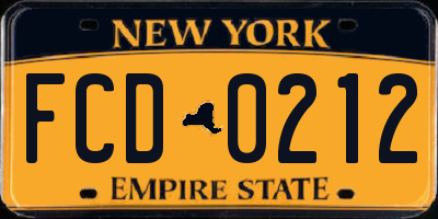 NY license plate FCD0212