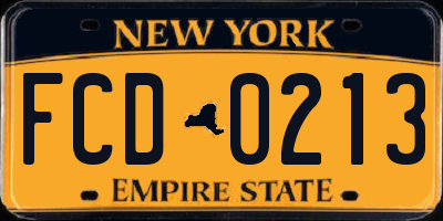 NY license plate FCD0213