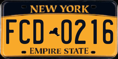 NY license plate FCD0216