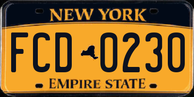 NY license plate FCD0230