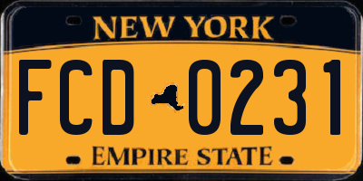 NY license plate FCD0231