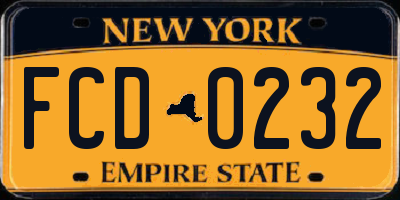 NY license plate FCD0232