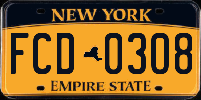 NY license plate FCD0308
