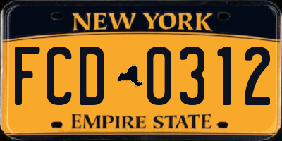 NY license plate FCD0312