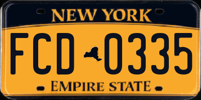 NY license plate FCD0335