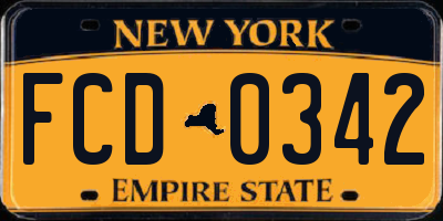 NY license plate FCD0342
