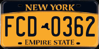 NY license plate FCD0362
