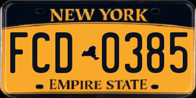 NY license plate FCD0385