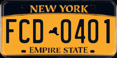 NY license plate FCD0401