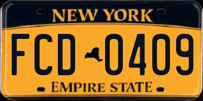 NY license plate FCD0409