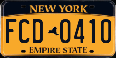 NY license plate FCD0410