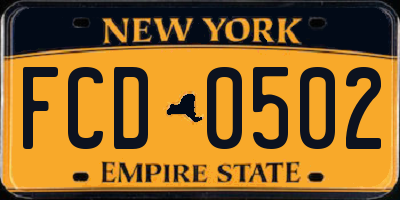 NY license plate FCD0502