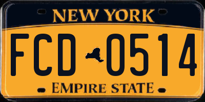 NY license plate FCD0514