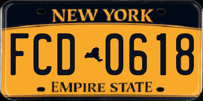 NY license plate FCD0618