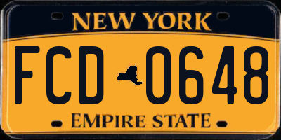 NY license plate FCD0648