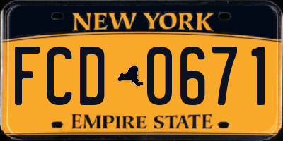 NY license plate FCD0671