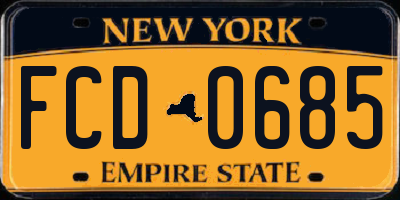 NY license plate FCD0685
