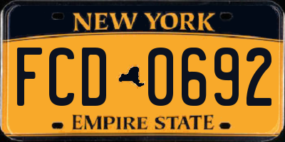 NY license plate FCD0692
