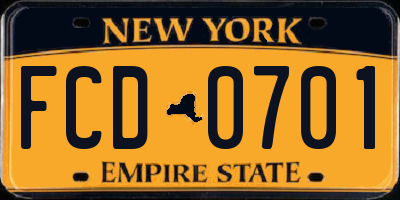 NY license plate FCD0701