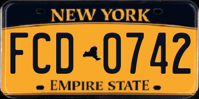 NY license plate FCD0742
