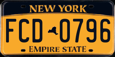 NY license plate FCD0796
