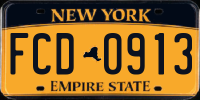 NY license plate FCD0913